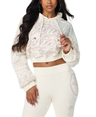 Women's Graphic Cropped Rhinestone Cotton-Blend Hoodie