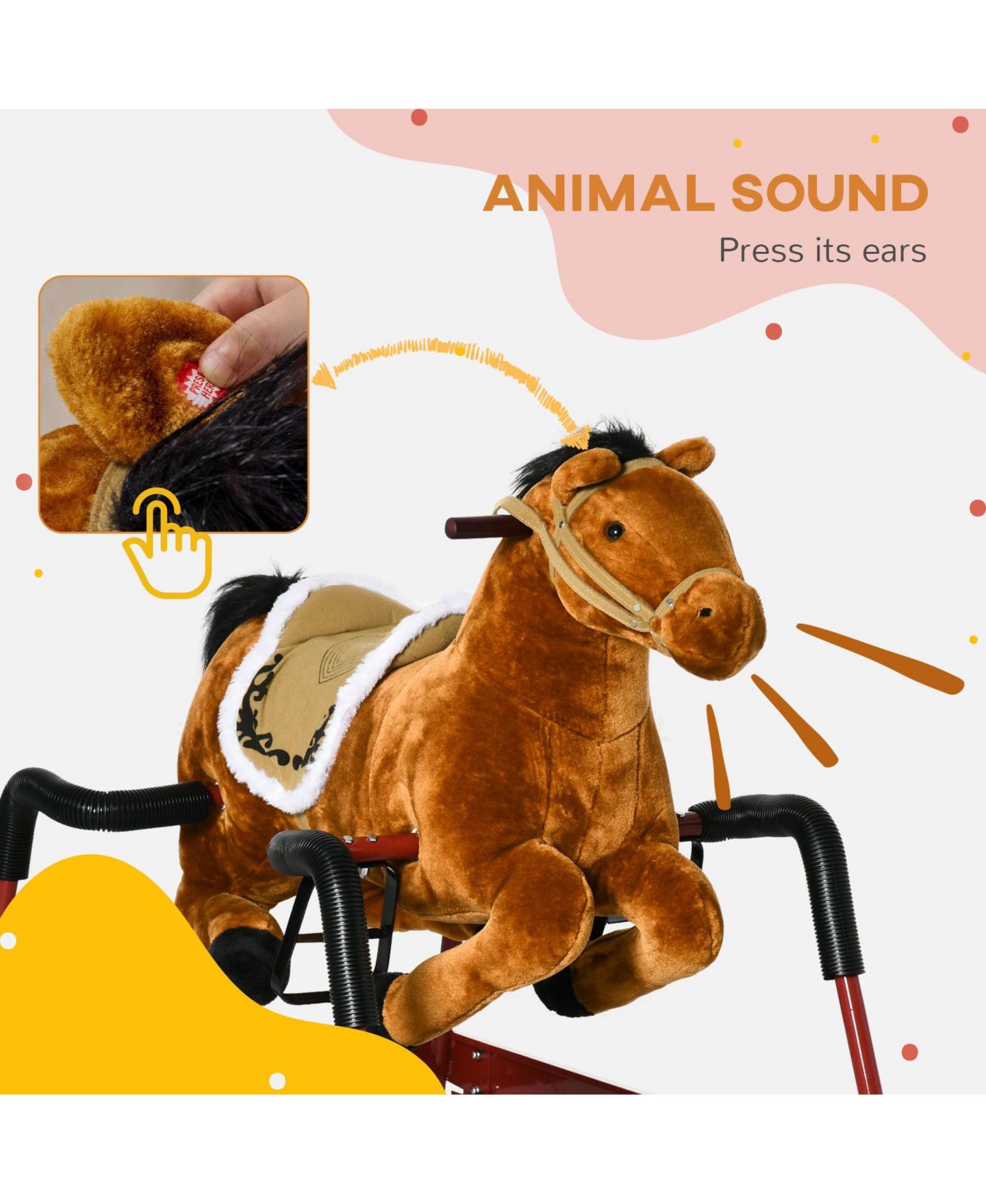 Детская игрушка SEVORLEY Rocking Ride-On Toy with Animal Sounds, Ages 5-12, цвет: Коричневый — фото 6