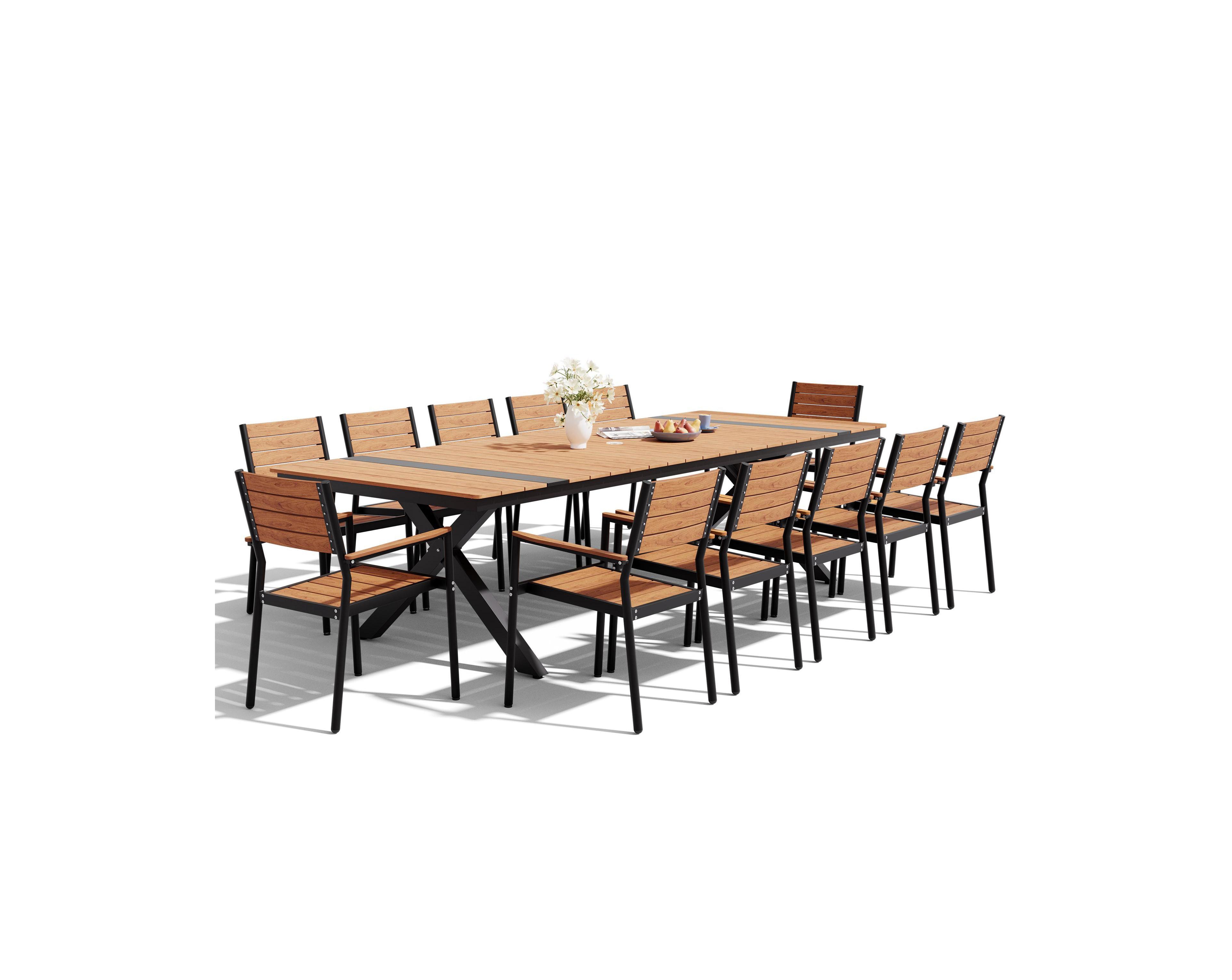 Pellebant 13-Piece Outdoor Dining Set Stackable Chairs and Aluminum Dining Table with Umbrella Hole for Deck, Porch and Backyard