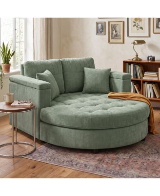 Curved Upholstered Chaise Lounge Sofa Bed with Pillows