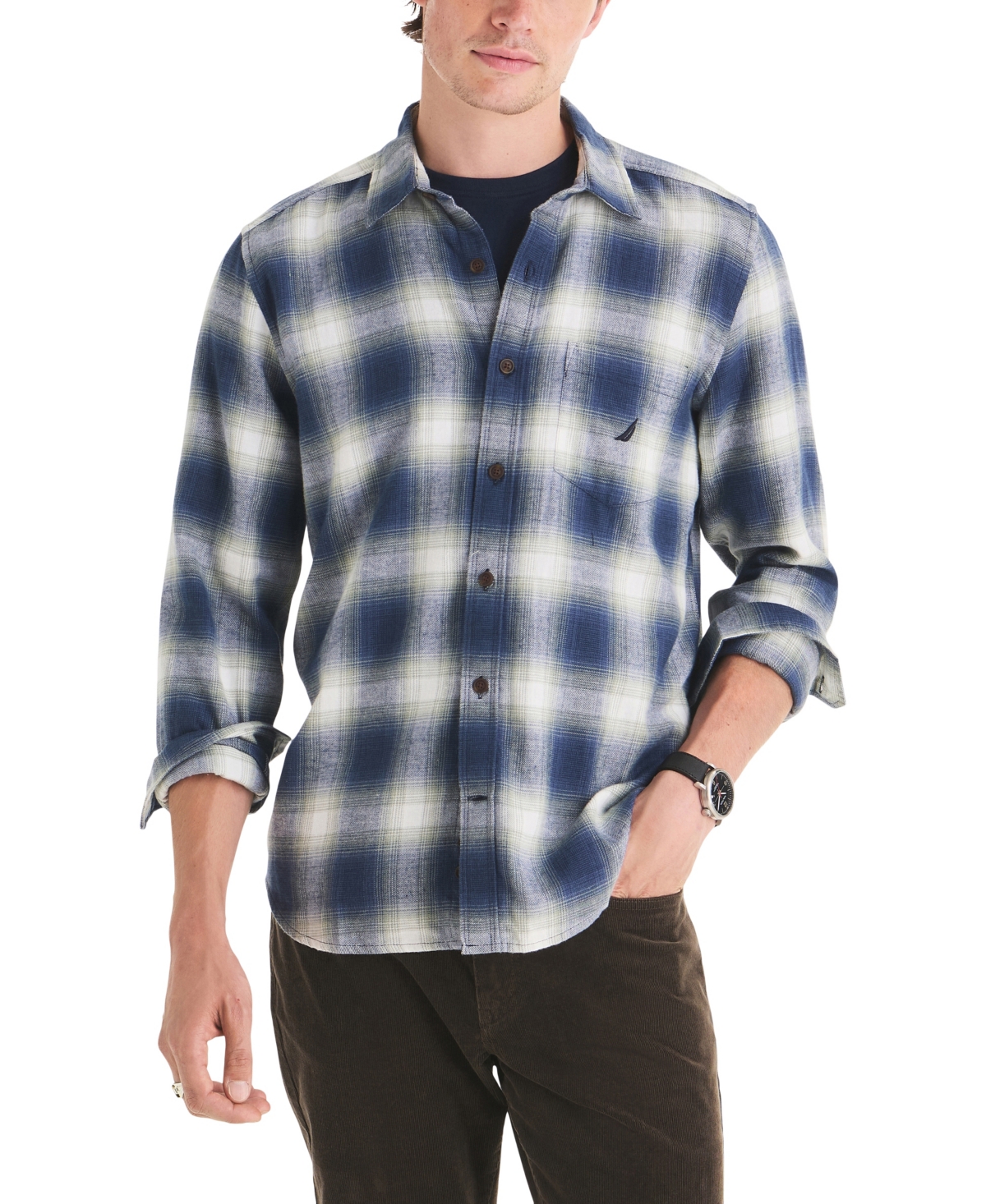 Nautica Men's Long-Sleeve Plaid Flannel Shirt - Navy