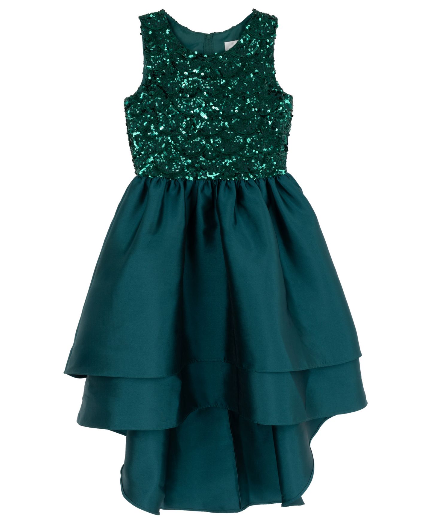 Платье Rare Editions Sequin Embroidered Lace High-Low Sleeveless Dress для девочек, цвет: Тёмно-зелёный — фото 4