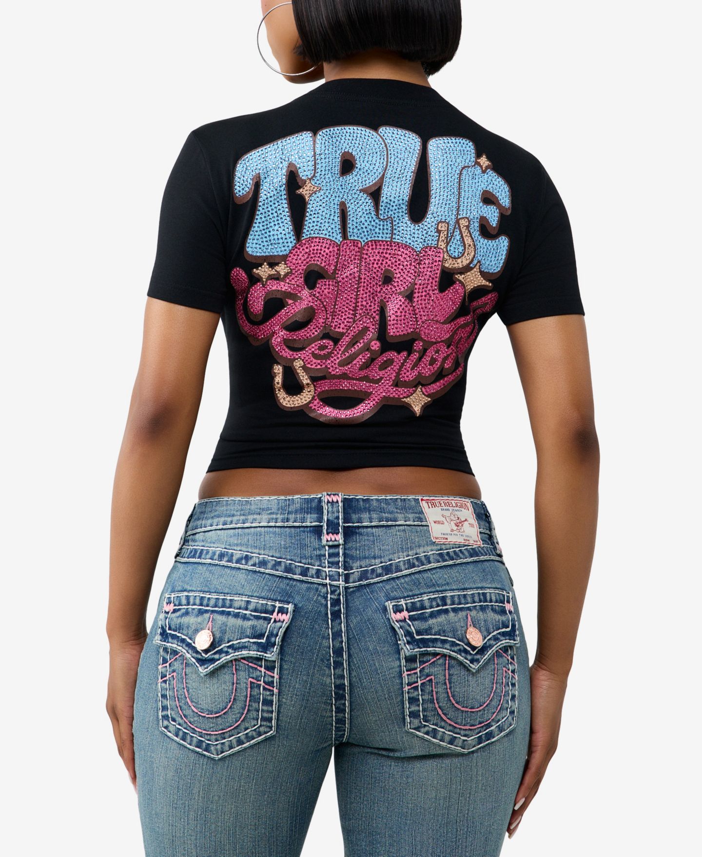 Женский топ True Religion Baby Graphic Crewneck Crop, цвет: Угольно-чёрный — фото 2