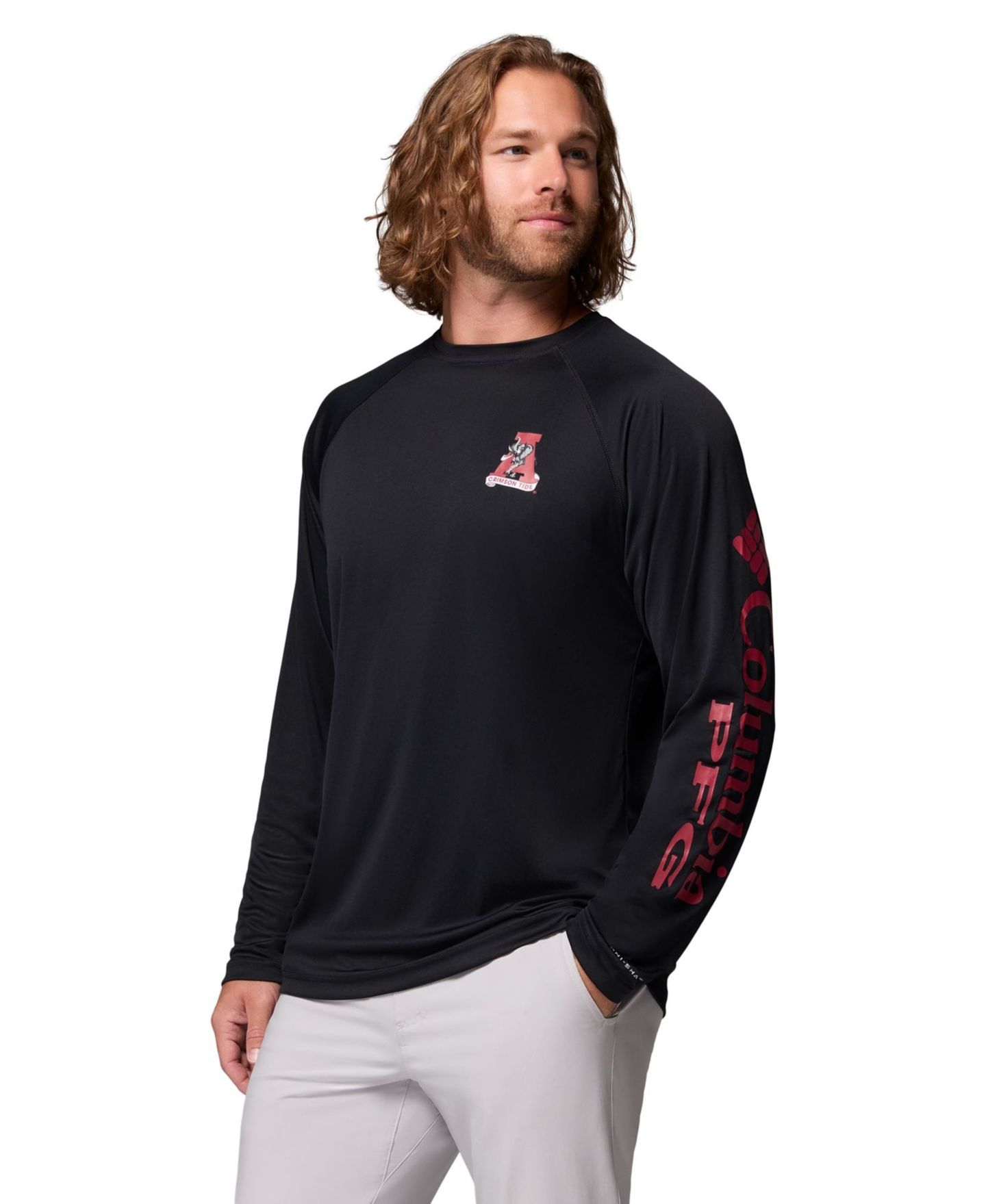 Мужская футболка Columbia Black Alabama Crimson Tide Terminal Tackle Omni-Shade Raglan Long Sleeve — фото 4