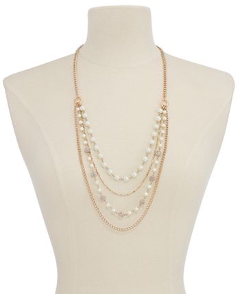 Charter Club - Rose Gold-Tone Imitation Pearl and Crystal Fireball Multi-Layer Necklace