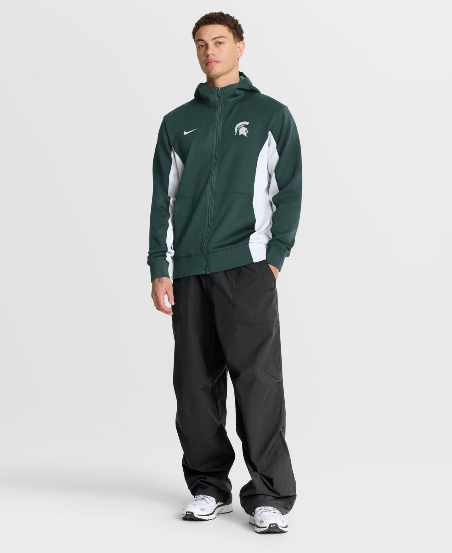Мужская куртка Nike Green/White Michigan State Spartans Courtside Game Dri-FIT Full-Zip Hooded — фото 3
