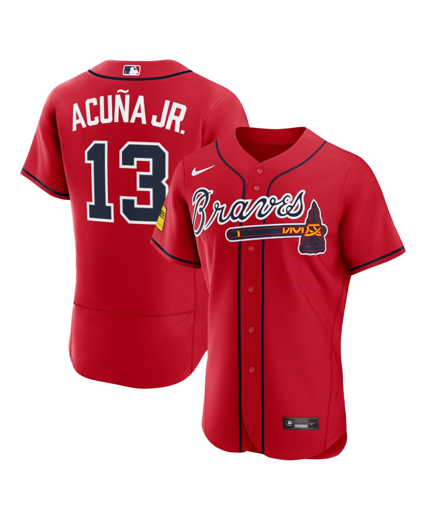 Мужской топ Nike Ronald Acuna Jr. Red Atlanta Braves Alternate Authentic Sponsor Patch Jersey — фото 1