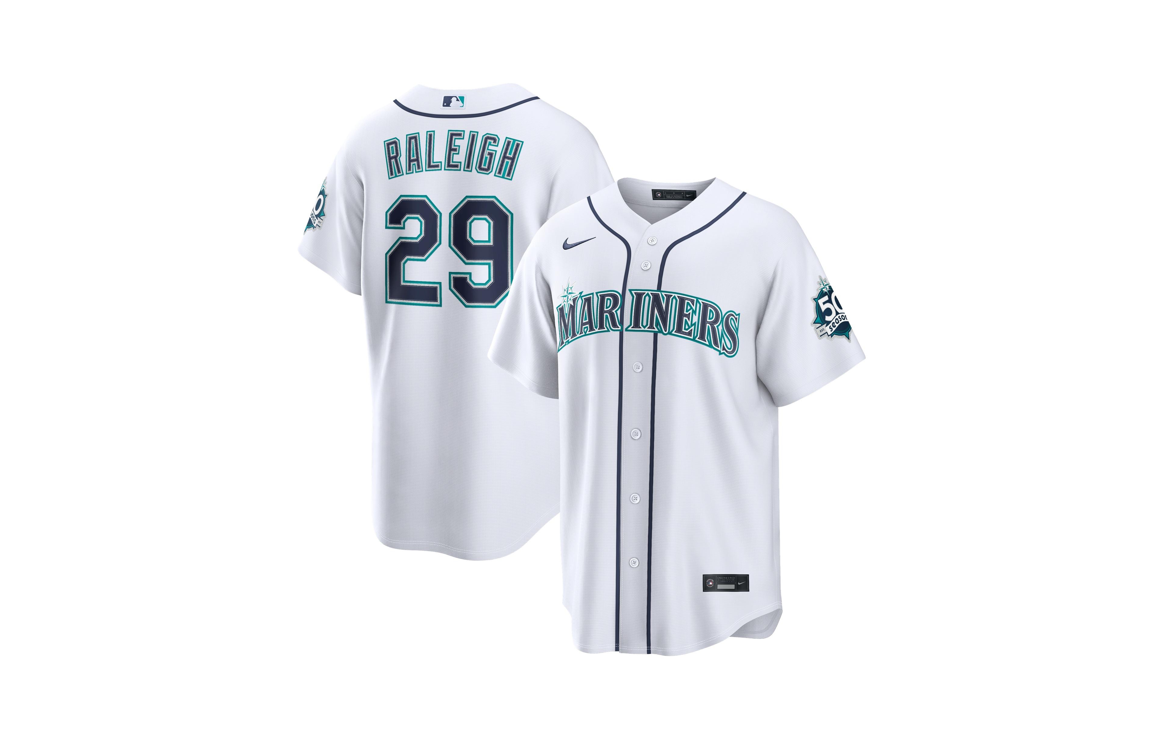 Nike Men's Cal Raleigh White Seattle Mariners Home Stadium 50th Season Patch Jersey