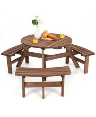 6 Person Wooden Picnic Table with Umbrella Hole for Garden and Backyard