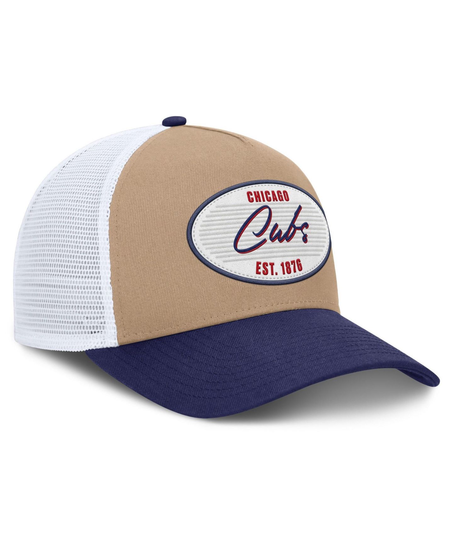 Мужская кепка Nike Khaki/Royal Chicago Cubs Rise A-Frame Trucker Adjustable Hat — фото 3