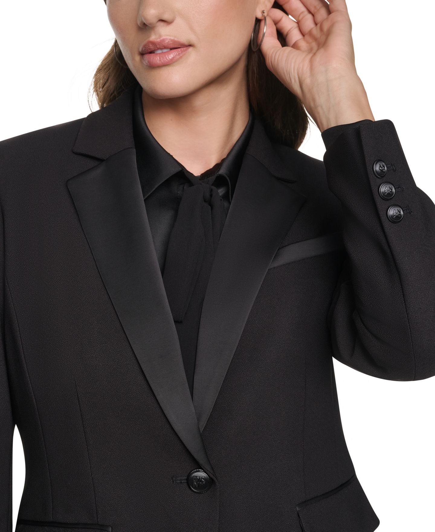 Женский смокинг-блейзер DKNY City из крепа с атласной подкладкой, цвет: Чёрный — фото 5