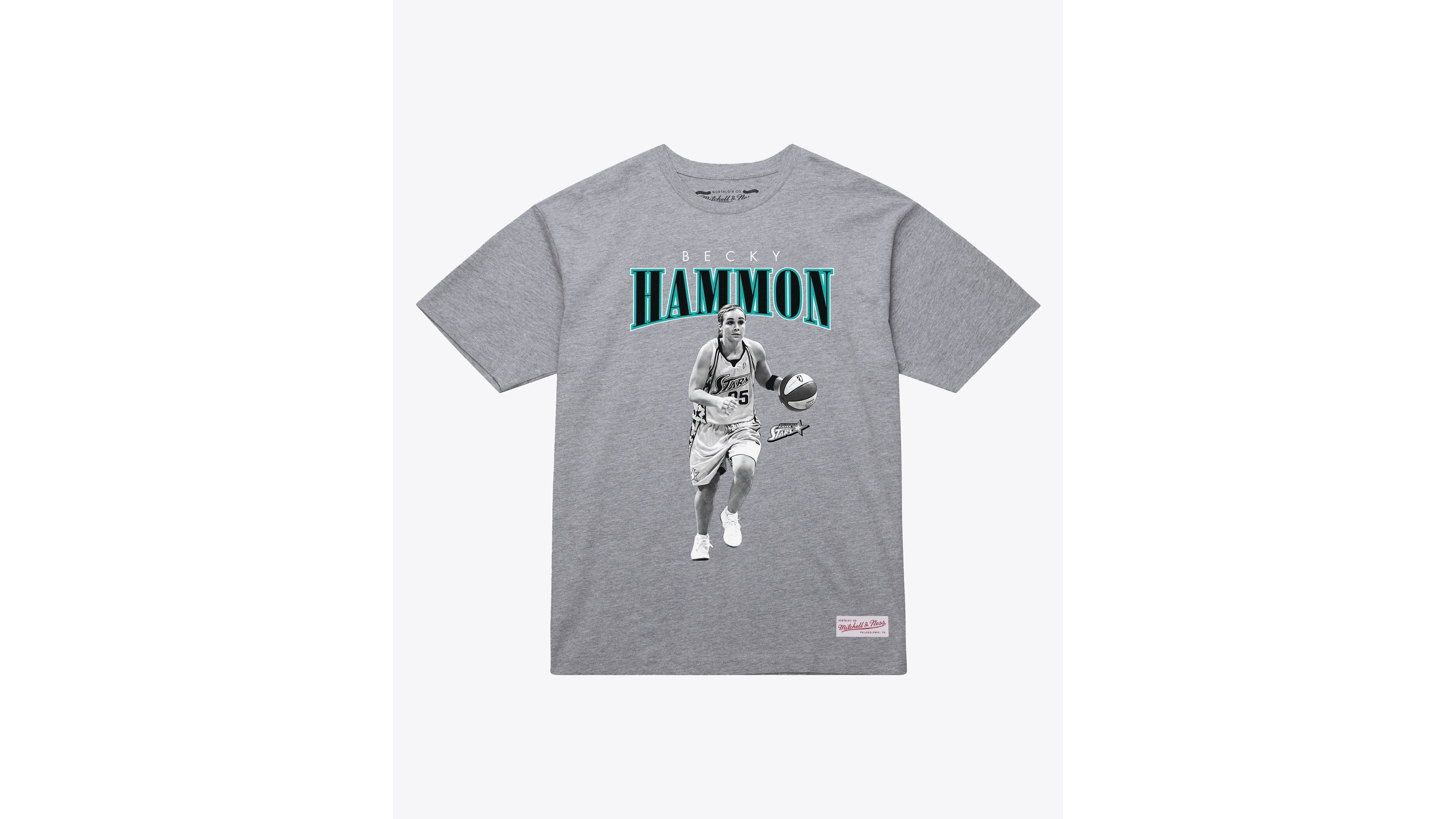 Mitchell & Ness Men's and Women's Becky Hammon Heather Gray San Antonio Stars Player Boyfriend Court Origins T-Shirt