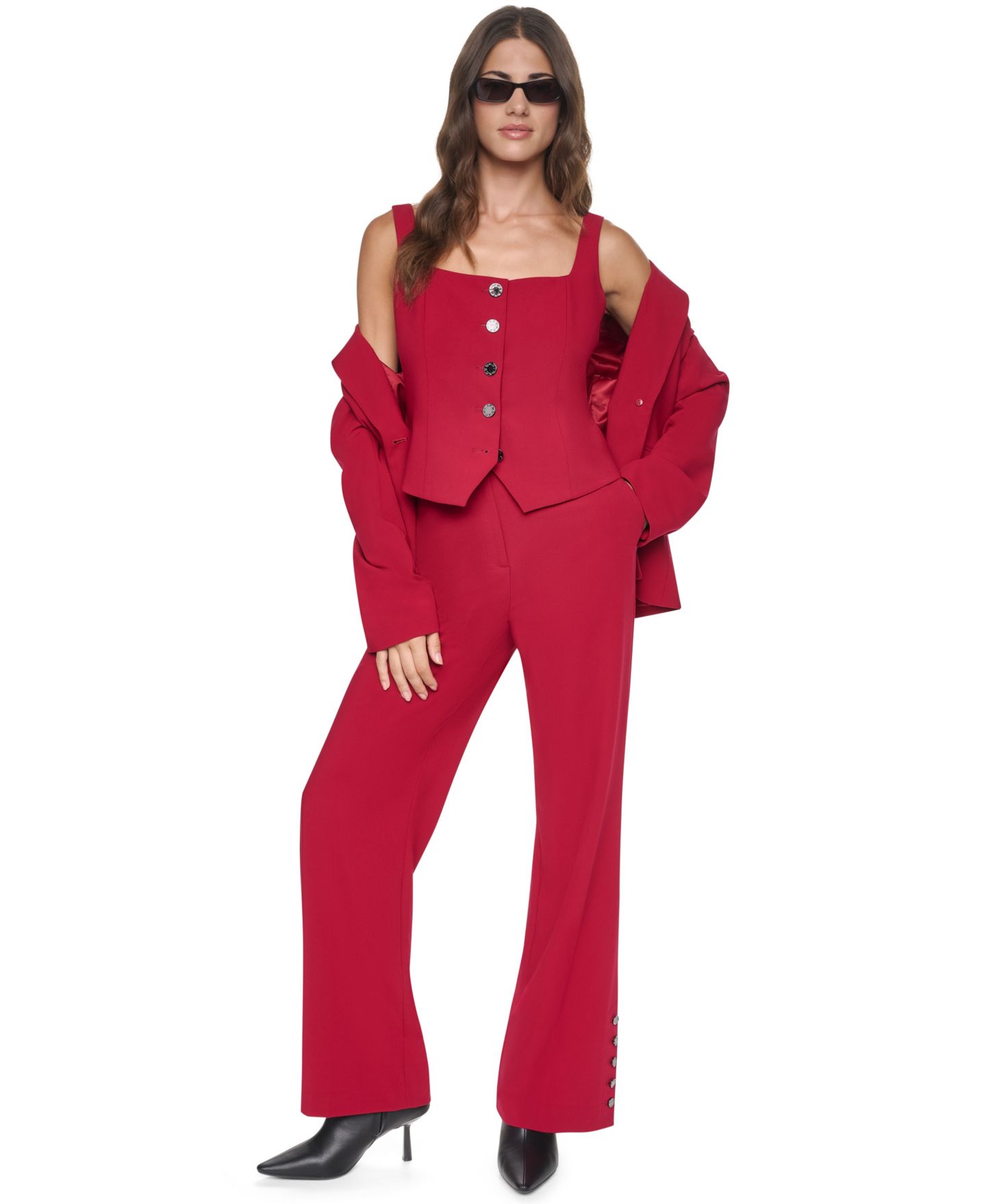 Женский жилет DKNY Foundation Trop Button-Front Fitted Square-Neck, цвет: Клюквенный — фото 3