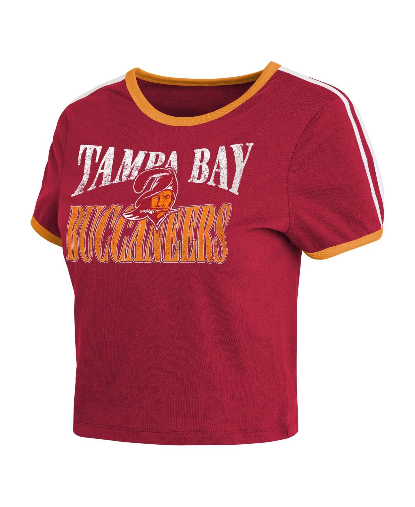 Женская футболка WEAR by Erin Andrews Red Tampa Bay Buccaneers Cropped Throwback Ringer Baby T-Shirt — фото 3