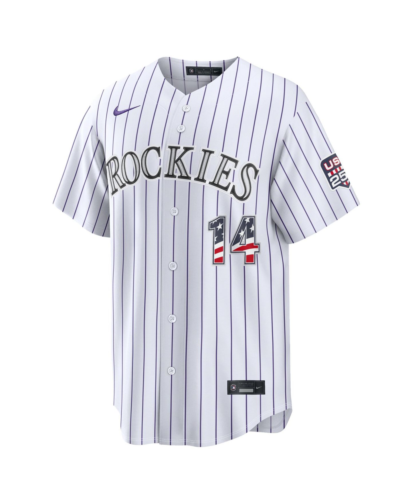 Мужской топ Nike Fourth of July Colorado Rockies Ezequiel Tovar White USA 250 Stadium Jersey — фото 2