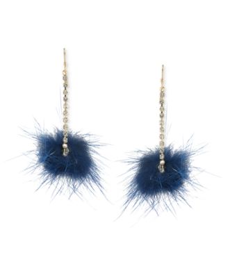 ABS by Allen Schwartz - Gold-Tone Genuine Fur Pom Pom Drop Earrings