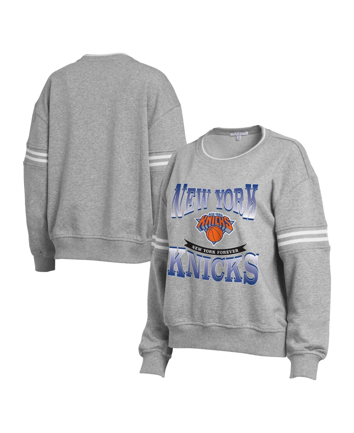 Wear by Erin Andrews Women's Gray New York Knicks Crest Crew Sweatshirt