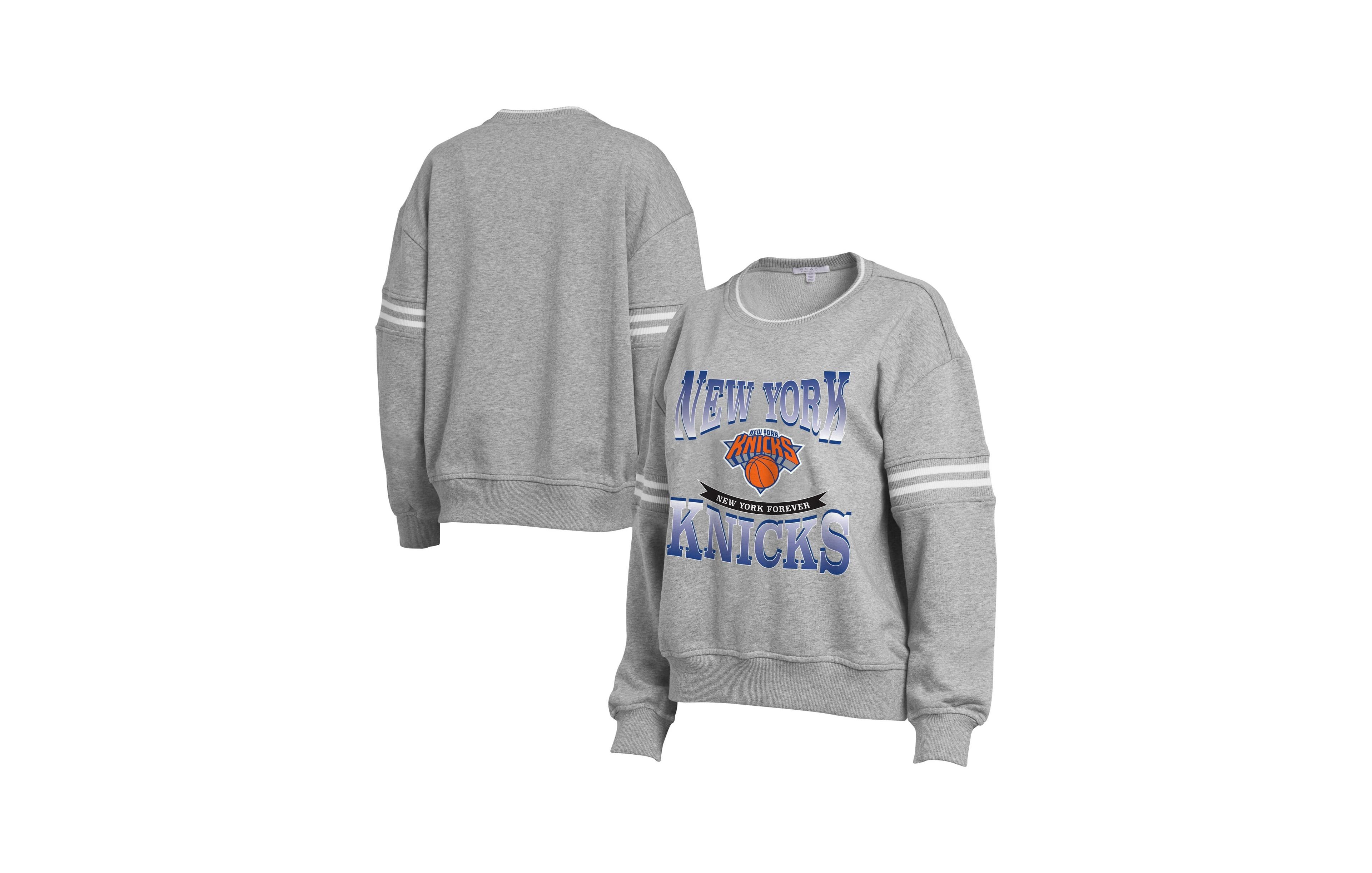 Wear by Erin Andrews Women's Gray New York Knicks Crest Crew Sweatshirt