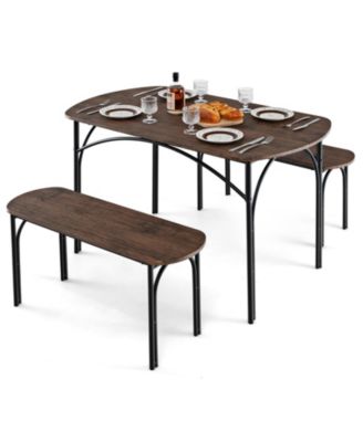 3 Piece Dining Table Set for 4 with Metal Frame