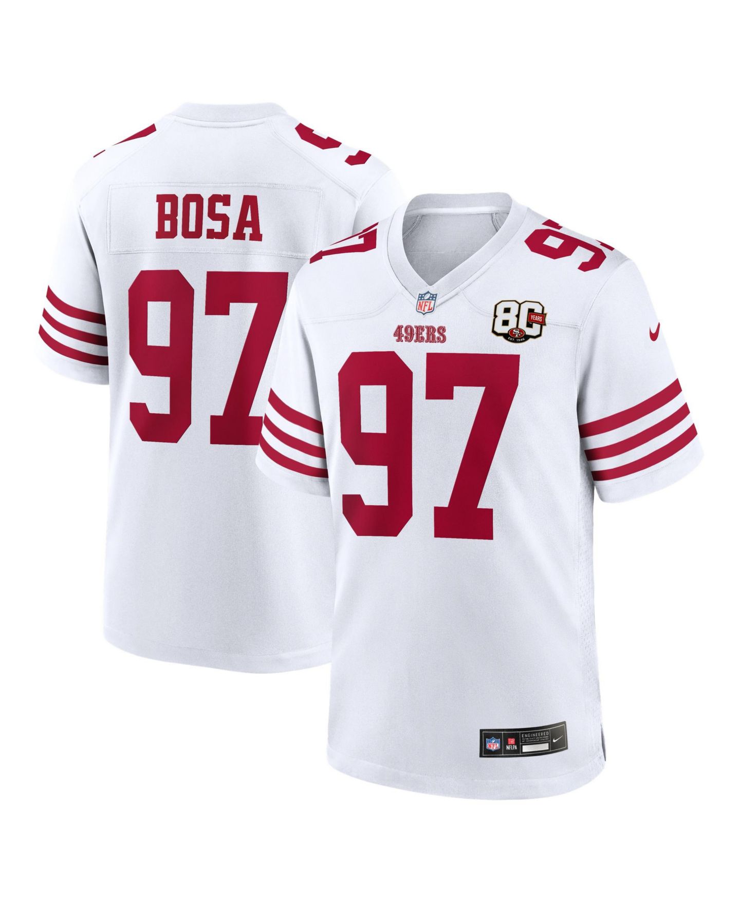 Мужской топ Nike Nick Bosa White San Francisco 49ers 80th Anniversary Game Jersey — фото 1
