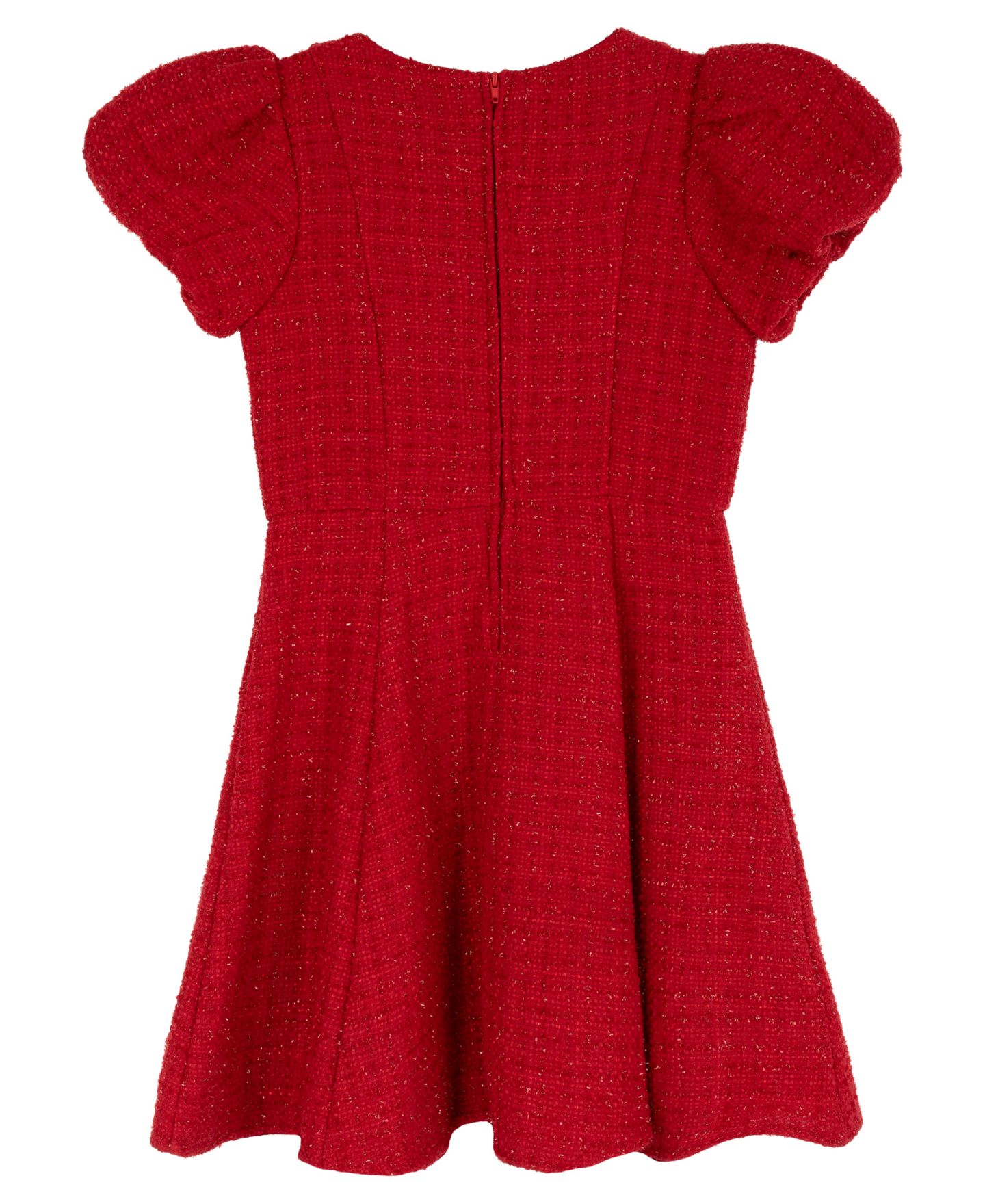 Платье Rare Editions Metallic Bouclé Puff-Sleeve Fit-and-Flare Dress для девочек, цвет: Красный — фото 2