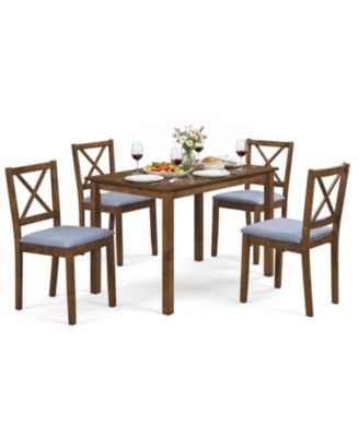 5 Piece Dining Set with Rectangular Table and Fabric Chairs for Small Space