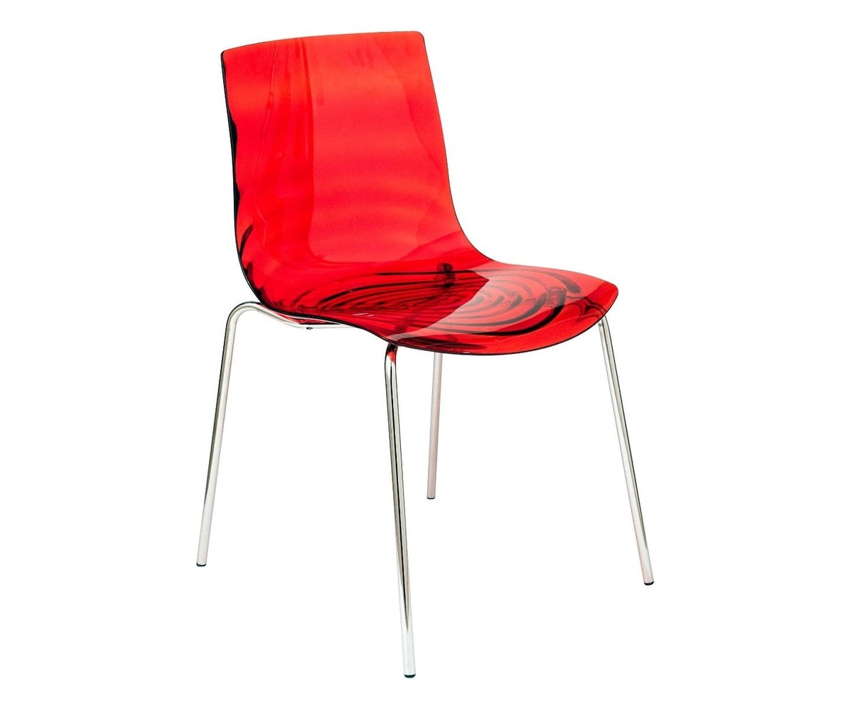 LeisureMod Astor Water Ripple Design Dining Chair - Transparent red