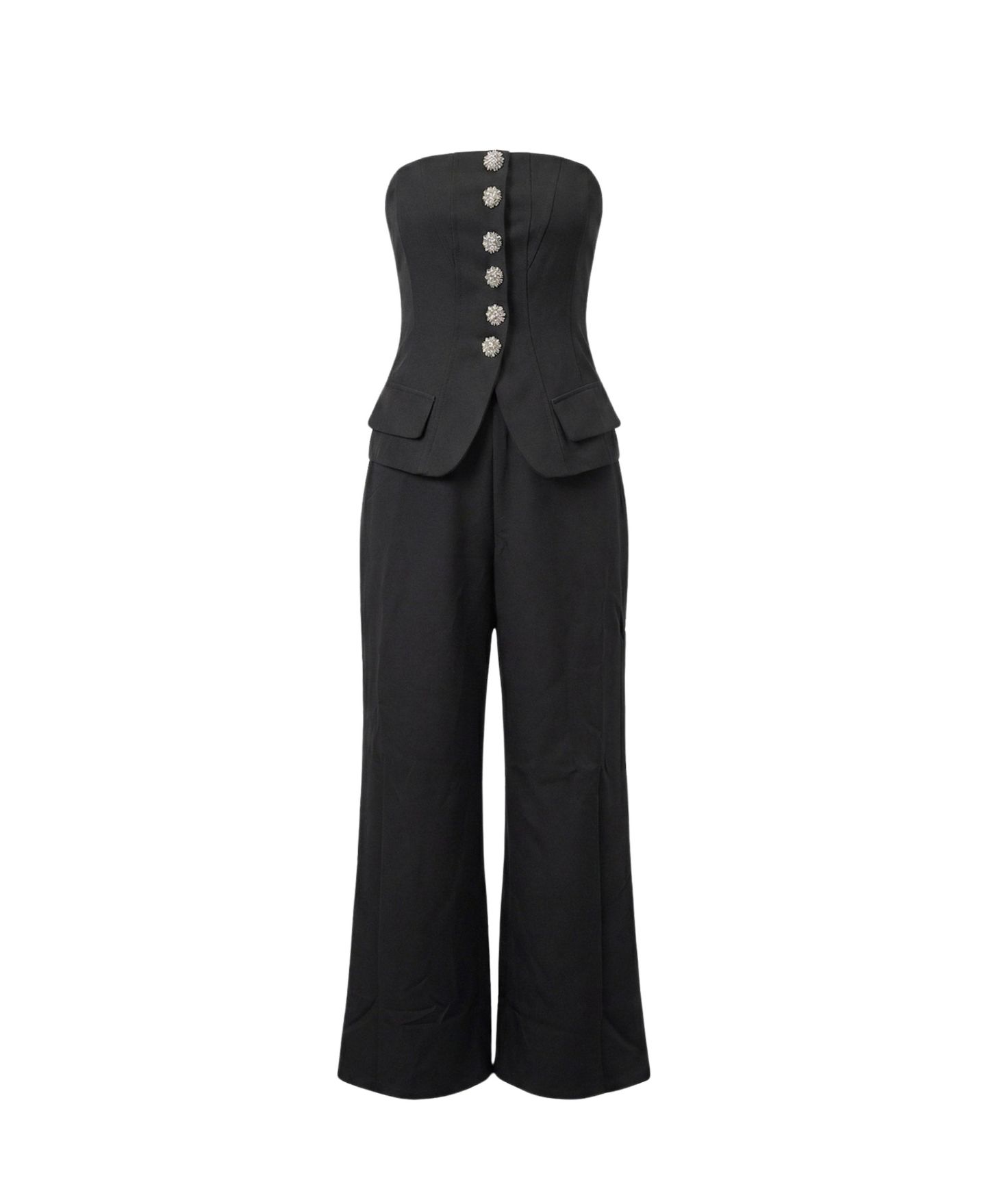 Женский комплект Modenaire Strapless Embellished Vest and Wide-Leg Pants, 2-Piece Set, цвет: Чёрный — фото 5