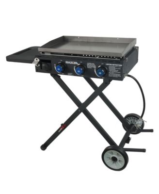 Portable 3 Burner 30K BTU Gas Grill and Griddle Cart with Side Shelf