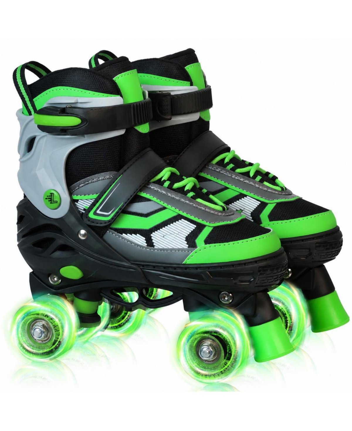 Magicorange Adjustable Quad Roller Skates Light Up Wheels for Indoor Outdoor Sports Beginners - Green