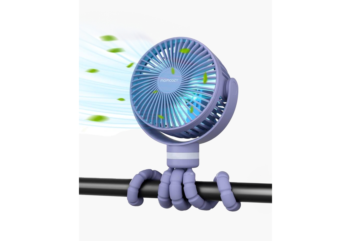 Momcozy Usb Rechargeable Portable Stroller Fan with Led Night Light - Purple