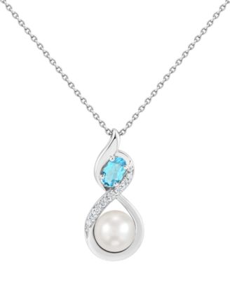 Cultured Freshwater Pearl and Swiss Blue Topaz Pendant (1/4 ct. t.w.) in Sterling Silver
