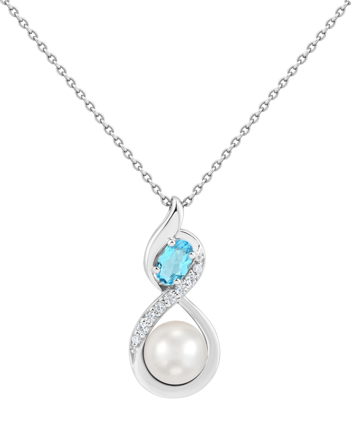 Cultured Freshwater Pearl and Swiss Blue Topaz Pendant (1/4 ct. t.w.) in Sterling Silver - Sterling Silver