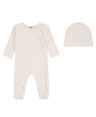 Baby Girls' Floral-Print Wrap-Front Long-Sleeve Footie and Beanie, 2-Piece Set