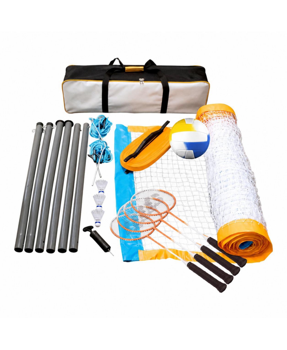 Furlihong 2 1 Volleyball Badminton Game Set Adjustable Poles Carry Bag for Outdoor Play