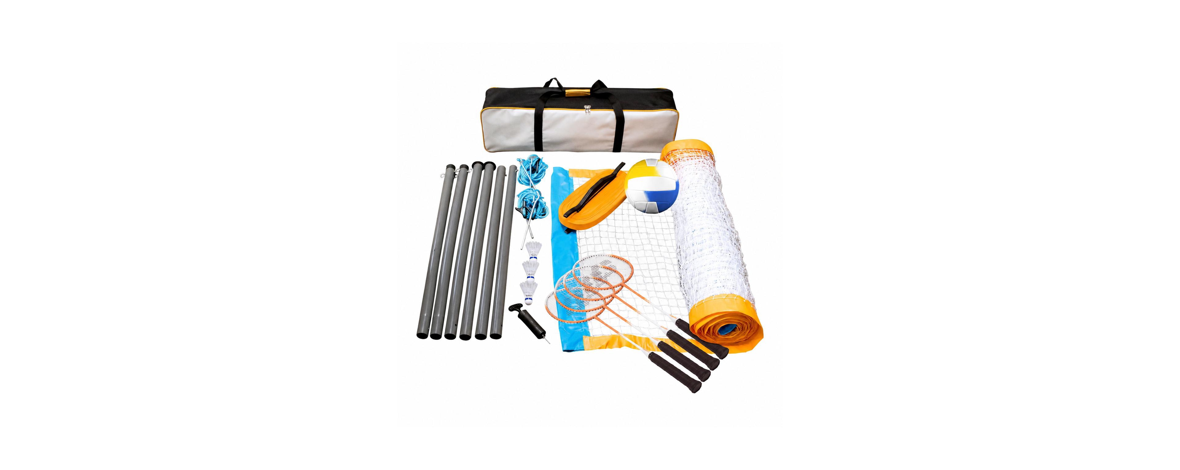 Furlihong 2 1 Volleyball Badminton Game Set Adjustable Poles Carry Bag for Outdoor Play