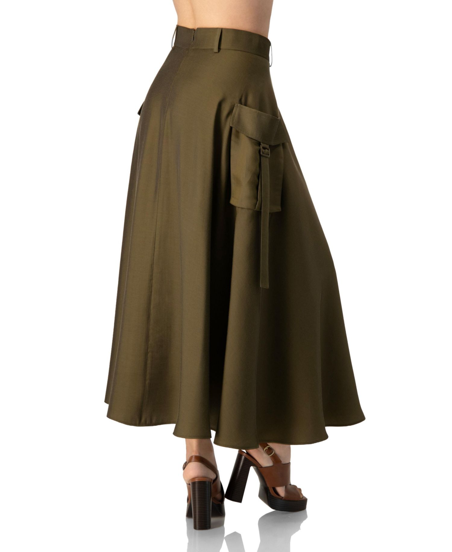 Women's High-Waisted A-Line Cargo Midi Skirt