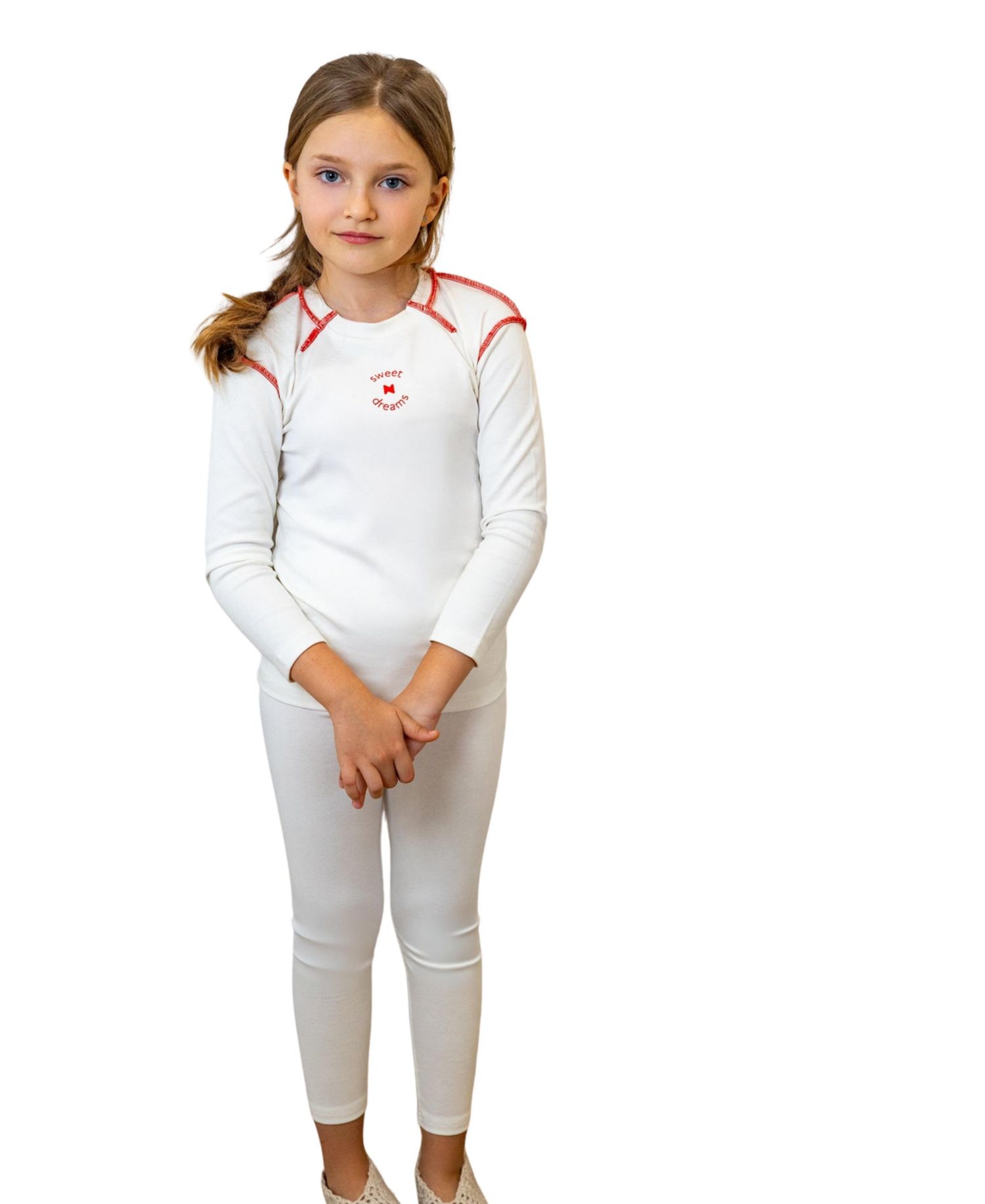 Girls' 7-16 Sweet Seams Cotton-Blend Long-Sleeve Contrast Exposed Shoulder Seams Top and Pants, 2-Piece Pajama Set