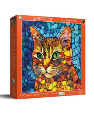 Stained Glass Ginger Cat 500 Piece Jigsaw Puzzle, Ages 15+