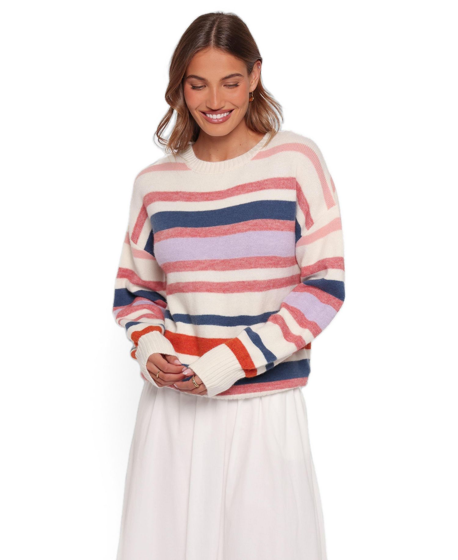 Women's Saski Crewneck Long-Sleeve Striped Sweater
