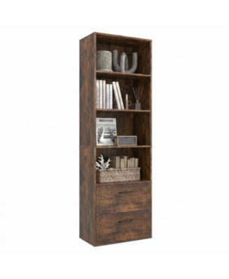 6-Tier Industrial Tall Bookshelf Freestanding Modern Bookcase Storage Cabinet