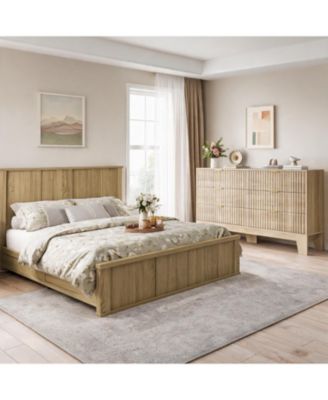 gaomon - Fluted 6 Drawer Dresser Solid Wood Platform Bed 800 lb Support, Anti Tip, Noise Free, Modern Bedroom Set Natural