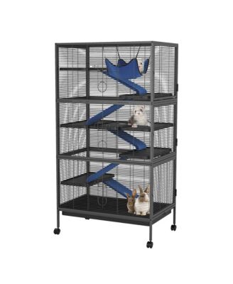 59-Inch 6-Tier Rolling Metal Critter Cage for Small Animals, Includes Removable Ramps, Hammock, and Sturdy Wheels, Black
