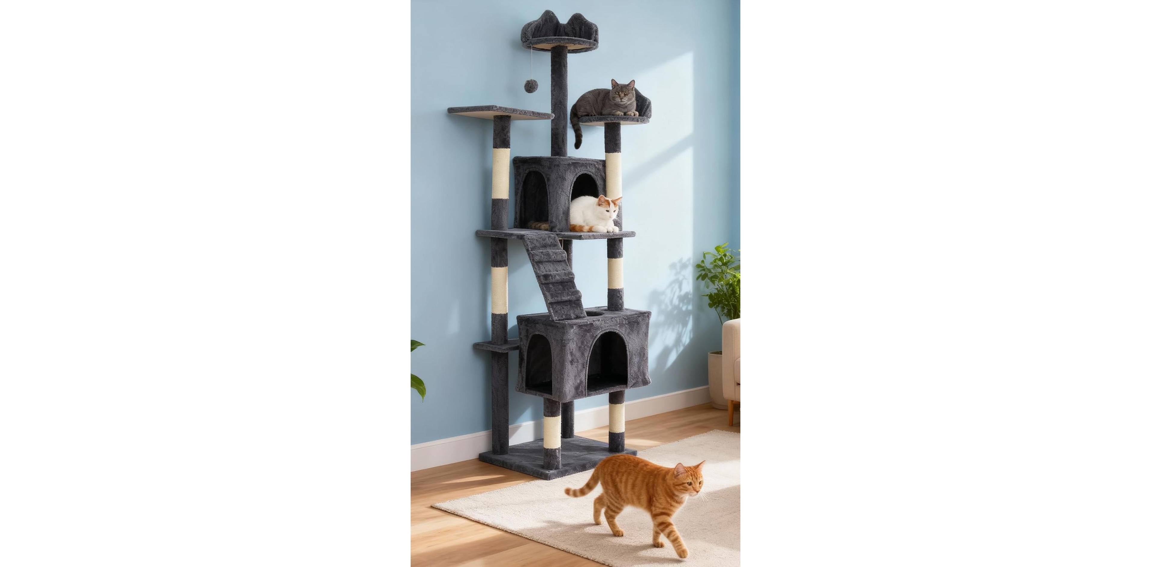 Lalfpet Cat Tree for Large Cat 74",Tall Cat Tower for Indoor Cats , Sturdy Heavy Duty House for Adult Big Cats