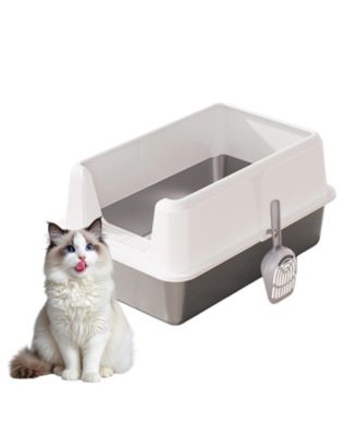 Stainless Steel Cat Litter Box with Lid and Scoop - Extra Large, High-Sided, Non-Stick, Odor Control, Easy Clean, 23.6" x 15.7" x 12.4"