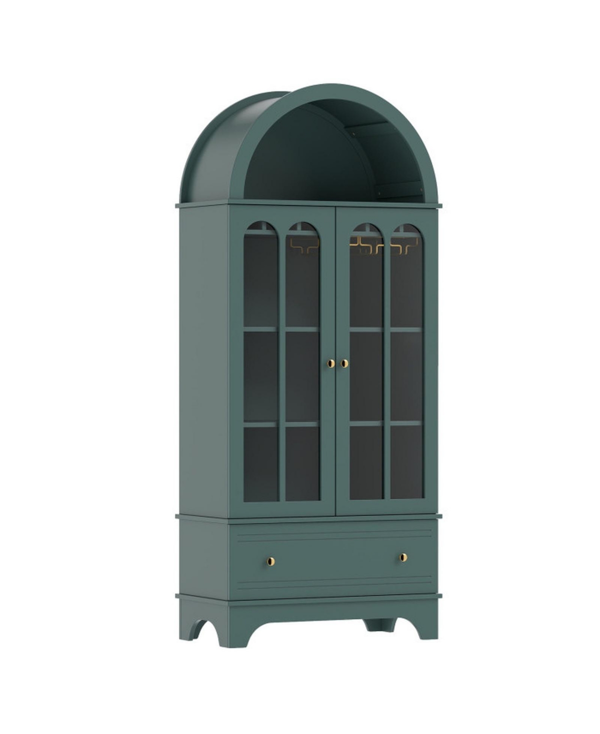 Gouun 5-Tier Arched Cabinet with Tempered Glass Doors and Wine Rack - Green