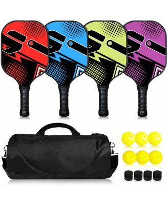 Graphite Fiber Pickleball Set 4 Paddles 6 Balls Replacement Grips Carry Bag