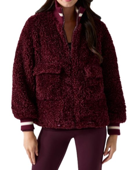 Женская куртка GUESS Muriel Faux Shearling Teddy Bomber-Collar, цвет: Красный чёрный
