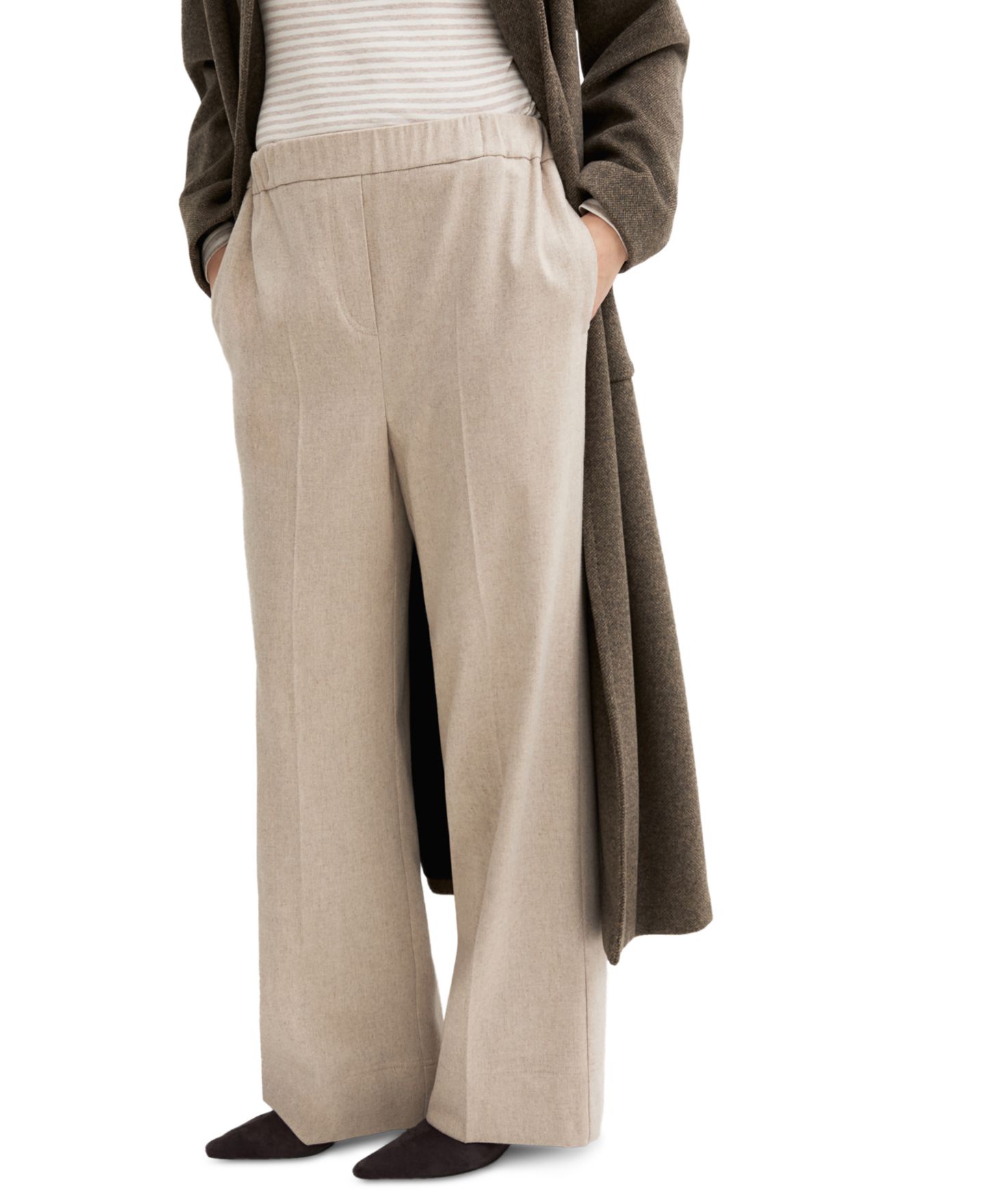 Женские брюки Emme Marella Emmteca Wide Leg Elastic Waist Flannel, цвет: Экрю — фото 1
