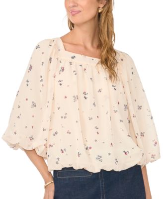 Women's Square Neck Floral 3/4-Sleeve Blouse